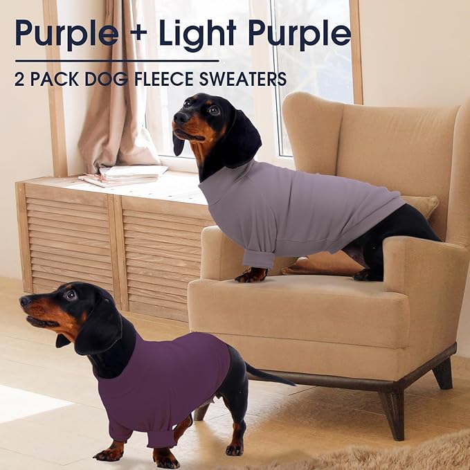 IECOii 2 Pack Dog Fleece Sweater for Small Dogs, Warm Dog Turtleneck with Stretch for Dachshund, Cozy Fall Winter Pullover Dogs Sweatshirt with Sleeve, Indoor & Outdoor Sweaters for Walking, M