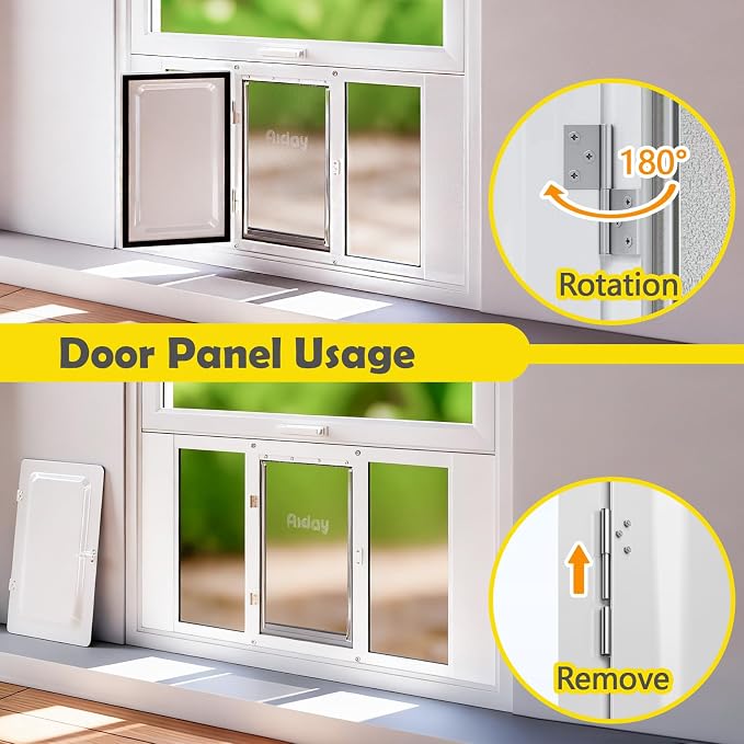Dog Door for Window, Aluminum Frame Window Pet Door, Adjustable to Fit 33"-38" Width Sliding Windows, Magnetic Closure, Fits Dogs up to 200lb, Extra Large-Plus
