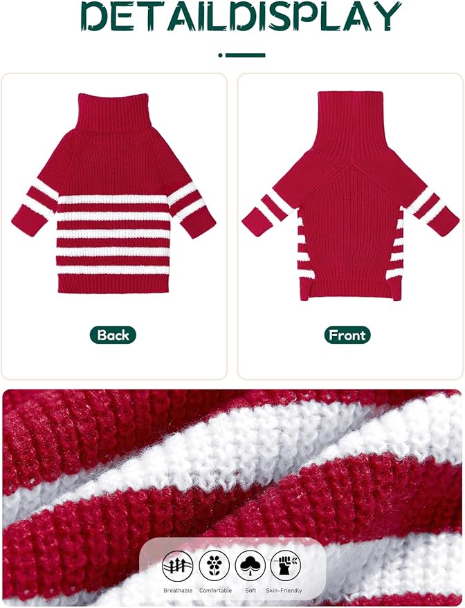 Haloumoning Small Dog Pullover Sweater, Striped Knitted Pet Sweaters for Fall Winter Dog Clothes, Turtleneck Thick Warm Clothes for Small Medium Large Dogs