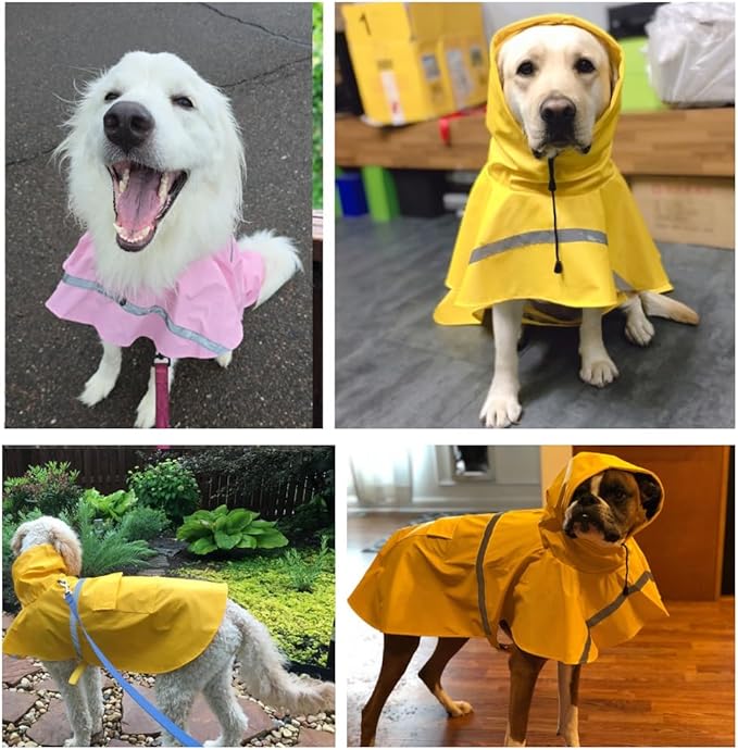 HAPEE Dog Raincoats with Reflective Strip Hoodie,Poncho Jacket for Large Dogs fit Golden Retriever Doodle (A1-Yellow, 20B (30-55 lbs))