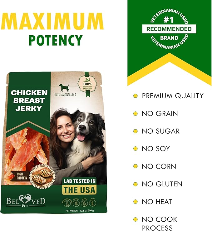 Beloved Pets Chicken Jerky Dog Treats 10.6 OZ - All Natural and Healthy Snacks for Large & Small Dogs - Grain Free and High Protein Meat - Human Grade Pet Chews