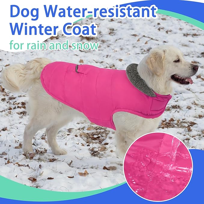 MIGOHI Warm Dog Winter Coat - Winter Dog Jacket, Reflective Windproof Fleece Vest with Leash Hole and Furry Collar