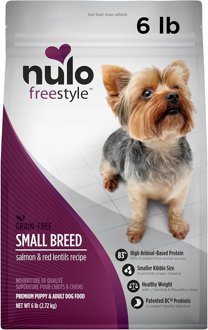 Nulo Freestyle Small Breed Dog Food, Premium Adult and Puppy Grain-Free Dry Smaller Sized Kibble Food, with BC30 Probiotic for Healthy Digestion Support, 6 Pound (Pack of 1)
