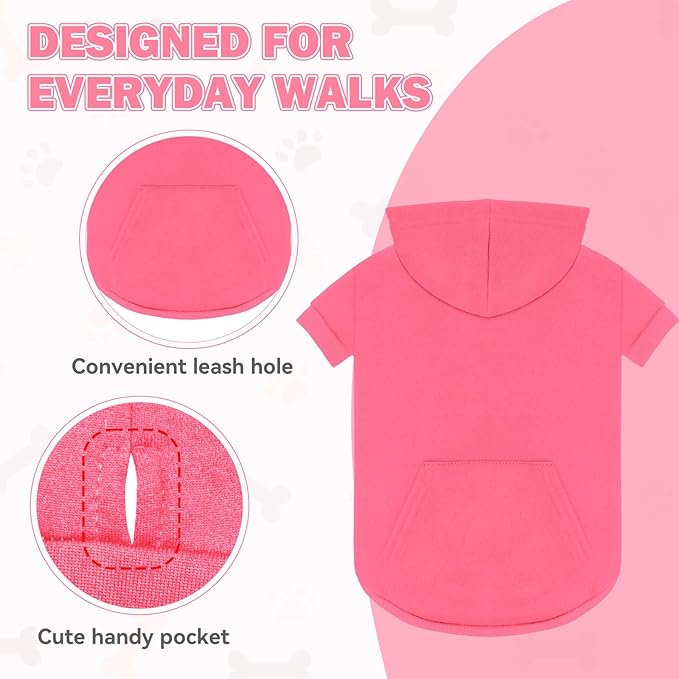 Dog Sweaters,Dog Hoodie,Cozy Fleece Interior Sweatshirt with Hood & Pocket,Leash Hole,Pet Clothes Sweater for Small,Medium,and Large Dogs,Pink&XL