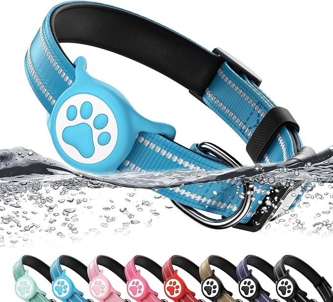 Premium Airtag Dog Collar，with IP68 Waterproof AirTag Holder,Blue,XL | Soft,Breathable,Nylon Padded,Reflective,Ultra-Durable Buckle,Adjustable,Comfortable for Small Medium Large Dogs