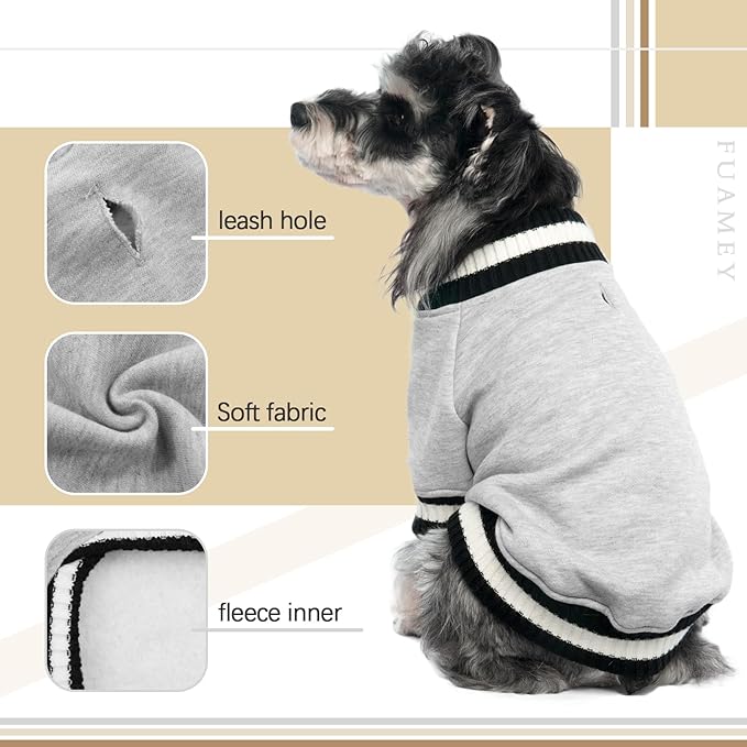 FUAMEY Dog Pullover Sweatshirt - Warm Dog Clothes, Soft Pet Fleece Sweater, Cute Doggie Outfit for Small Medium Dogs, Grey XS