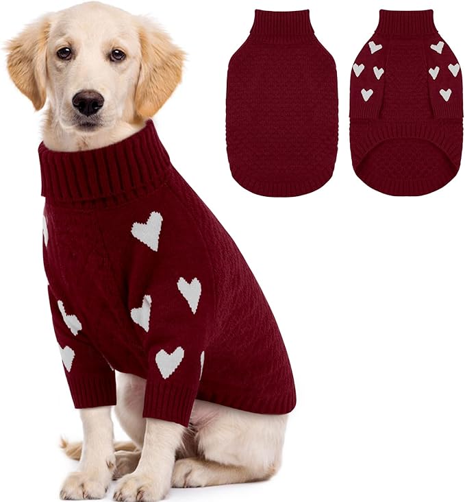 Kuoser Dog Sweater,Warm Dog Sweaters for Extra Large Dogs,Turtleneck Thick XXL Dogs Sweater Christmas Outfit,Cold Weather Pet Winter Clothes Doggie Pullover Girl Boy for Fall Xmas,Red 2XL