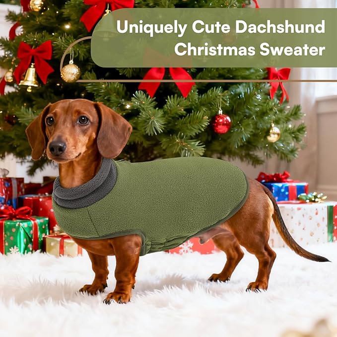 Queenmore Dog Sweater,Soft Fleece Vest Pullover Dogs Jacket with Elastic Stretchable,Warm Winter Dog Coats Cold Weather Doggy Dachshund Sweaters for Small Dogs Cats Boy or Girl (Green, 2XL)