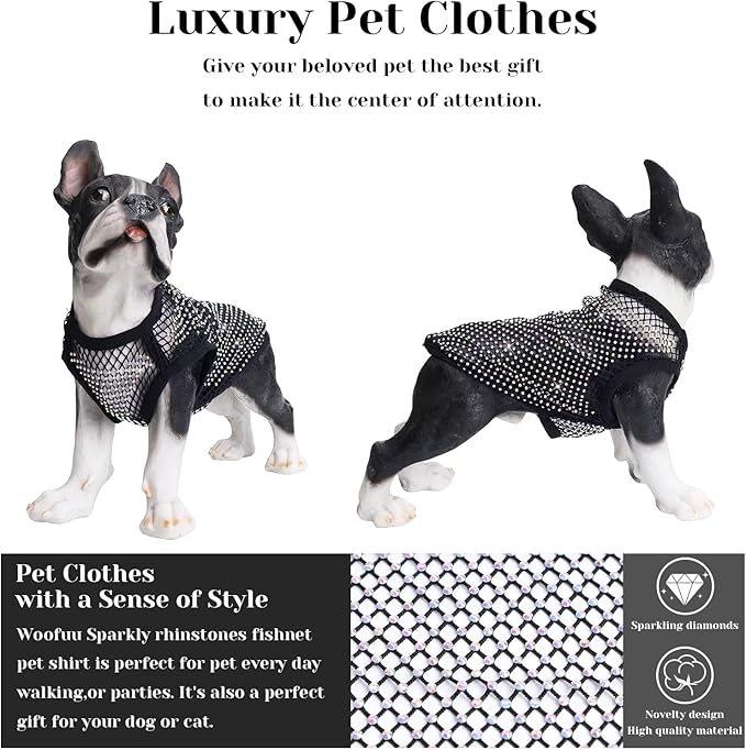 Dog Shirts Clothes,Pet Mesh Body Chains Diamond Short Sleeve Fishnet Crop,Tops Rhinestone See Through Cover up T Shirt Cloth for Large Dogs - XXL