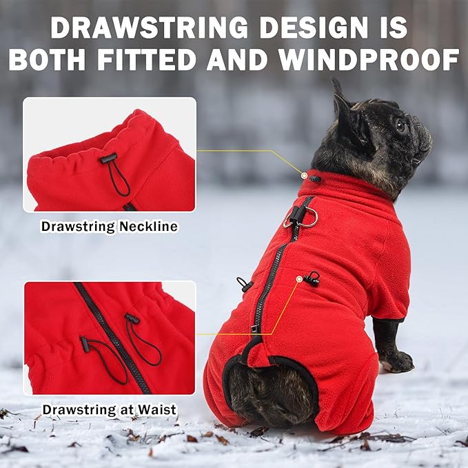 SCENEREAL Fleece Dog Coat Sweaters with Harness Built in, Soft Pullover Dog Pajamas with Zip Boys Girls, Christmas Cold Weather Pet Jacket Clothes Outfits for Puppy Small Medium Large Dogs, Red SM