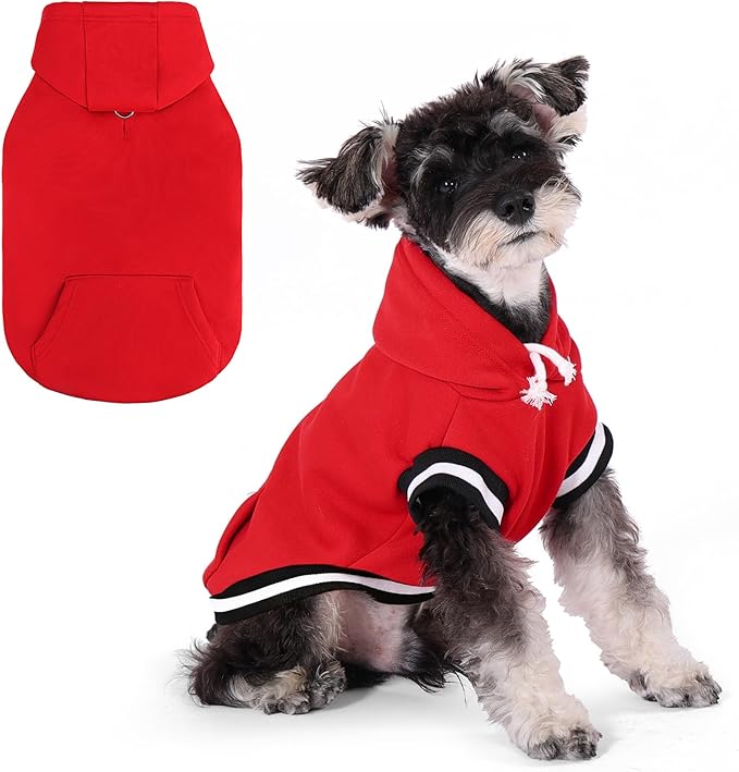 KOOLTAIL Dog Christmas Hoodie with Leash Hole & D-Ring, Thick Fleece-Lined Winter Warm Dog Clothes Cold Weather Coats, Soft Pet Sweater Sweatshirt for Small Medium Large Dogs Puppy Boys Girls, Red L