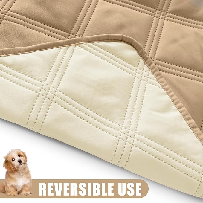 Smiry Waterproof Dog Bed Cover Blanket 30x53, Soft Reversible Pet Blanket, Washable Leakproof Cats Dogs Couch Cover for Sofa, Couch, Furniture, Lattice, Camel/Beige