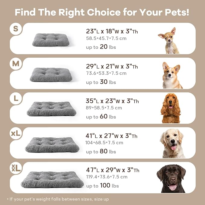 Mora Pets Dog Bed Comfy Dog Crate Beds Plush Pet Sleeping Mat Washable Pets Mattress Anti-Slip Crate Mat Soft Kennel Pad for Medium, Small Dogs Cats Breeds, 29" x 21", Grey