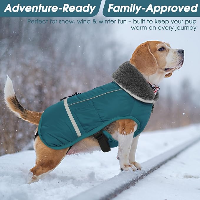 QBLEEV Warm Dog Coat Reflective Winter Jacket, Waterproof Windproof Dog Turtleneck Clothes for Cold Weather, Thicken Fleece Lining Pet Outfit, Adjustable Pet Vest Apparel for Small Medium Large Dogs