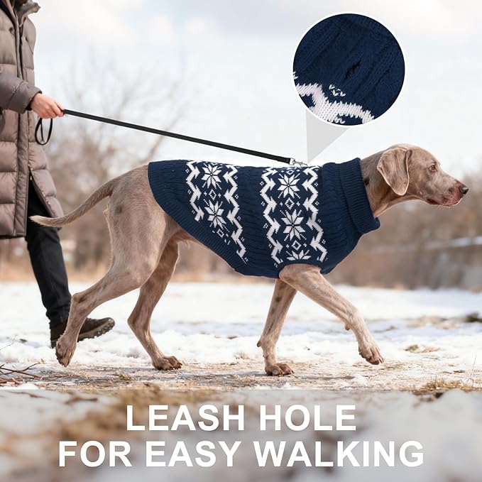 BEAUTYZOO Dog Christmas Sweater for Large Dogs Boy Girl,Thick Warm Winter Turtleneck Pullover Cable Knit Big Dog Sweaters Pitbull Labrador Golden Retriever Clothes Male Female Pet Jacket, Navy Blue XL