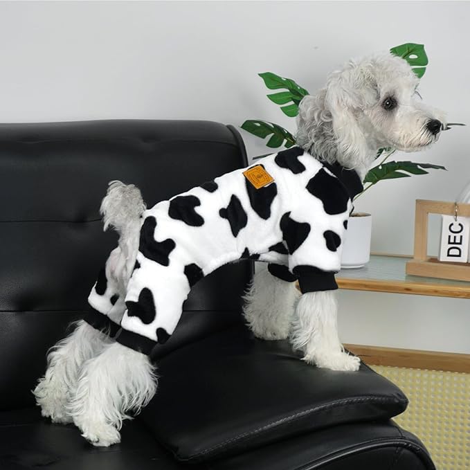 XPUDAC Cow Dog Sweater, Doggie Winter Clothes for Small Medium Dogs Girl Boy Fleece Dog Pajamas for Winter Christmas, X-Small