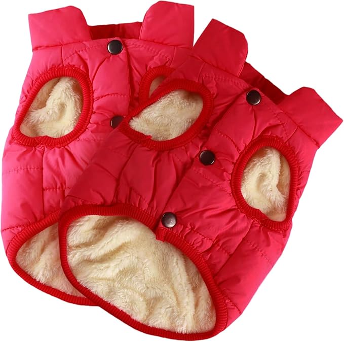 Syhood 2 Pieces Dog Jacket 2 Layers Fleece Lined Dog Jacket Warm Soft Windproof Small Pet Coat for Winter Cold Weather(S,Red, Pink)