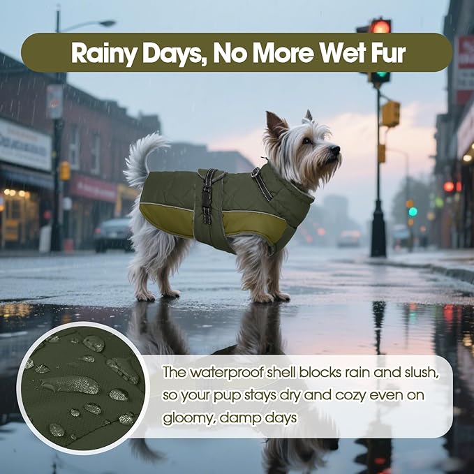 QBLEEV Warm Dog Jacket - Reflective, Adjustable Winter Coat with Turtleneck for Cold Weather, Waterproof Fleece Snowsuit for Small, Medium, Large Dogs