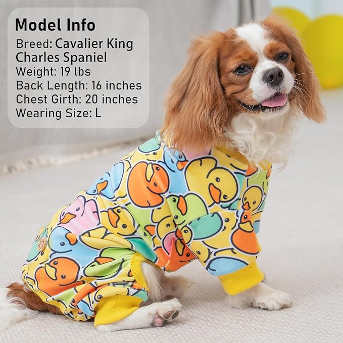 KYEESE Dog Pajamas Colorful Duck Pets Pjs Comfy Dogs Clothes Stretchable Pet Jammies Soft Dogs Onesie Velvet Pet Coat Soft Doggie Pajamas for Small Dog Stretchy Doggie Costumes, Large