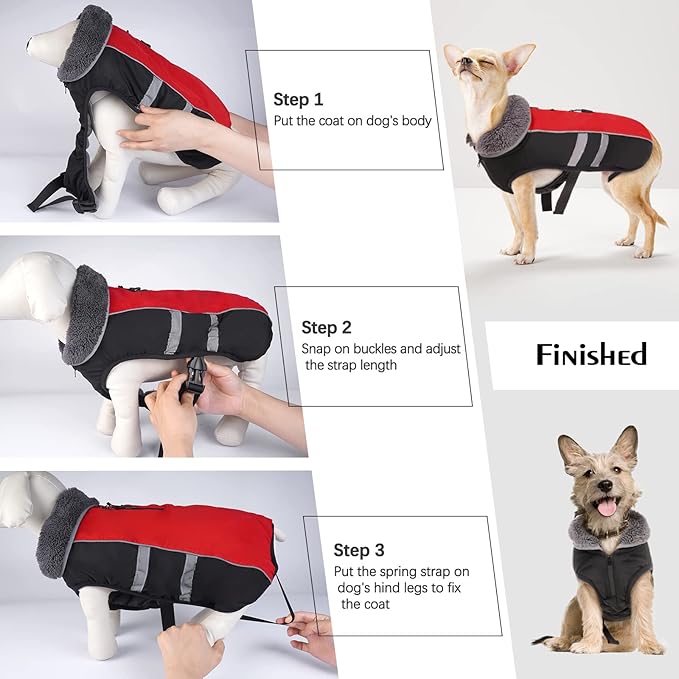 QBLEEV Warm Dog Coat Reflective Dog Winter Jacket, Waterproof Windproof Dog Turtleneck Clothes for Cold Weather Thicken Fleece Pet Dog Snowsuit Christmas Dog Vest Apparel for Small Medium Large Dogs S