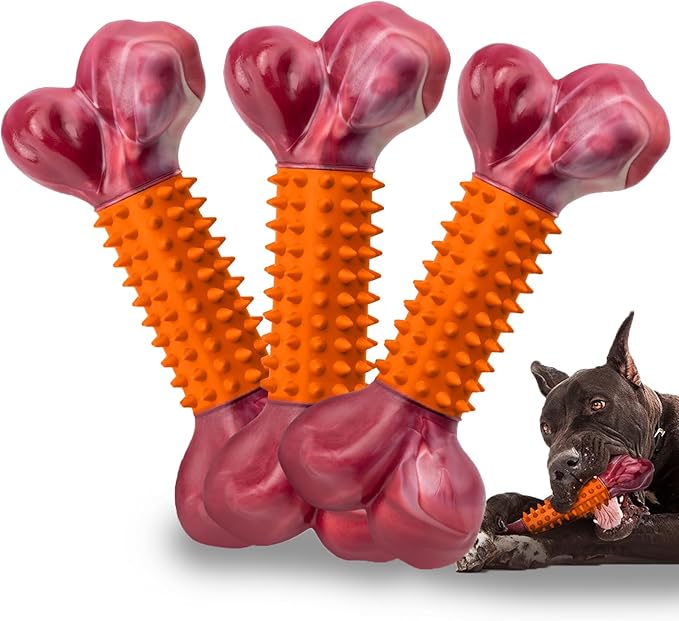 Apasiri Dog Toys for Aggressive Chewers Peanut Butter Flavored: 3-Pack Dog Bones for Large Dogs, 8" Chew Toys Long-Lasting, Tough Nylon & Rubber Dogs Toys
