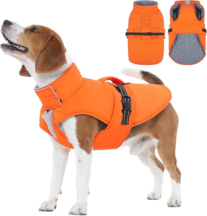 IECOii Dog Cold Weather Coats - Reflective Winter Jackets Adjustable Windproof Snow Jacket for French Bulldog & Corgi, Waterproof Warm Vest with Fleece Lining for Outdoor Adventures, Pink, Size L