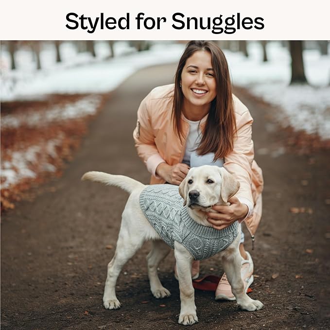 Parisian Pet Unisex Dog Sweaters - Pull Over, Turtle Neck Gray Dog Sweater - Cable Knit Thick Pet Sweater - Fall, Winter Doggy Clothes - Flexible Arm Holes Large Dogs Sweaters - 2XL