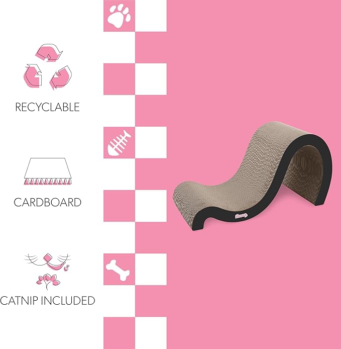 THE LICKER STORE CSR1013A Kona 27" Modern Cardboard Double-Sided Wave Cat Scratcher with Catnip, Ink