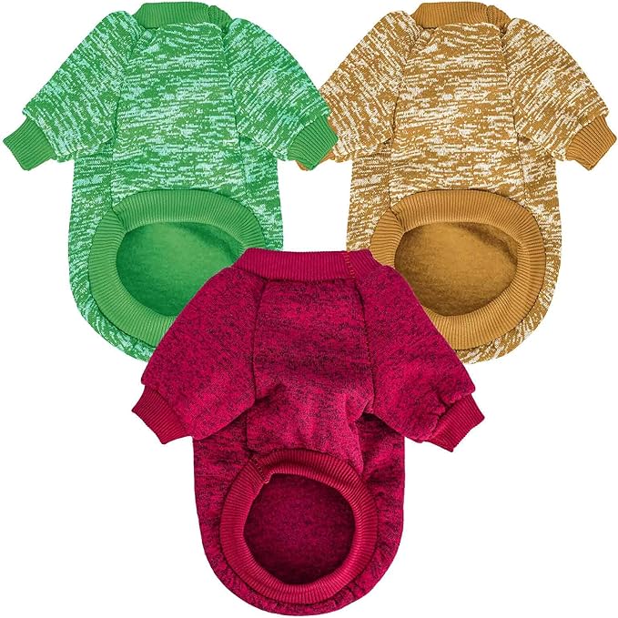 Dog Sweater, Dog Sweaters for Small Dogs, 2, 3 Pack Warm Soft Pet Clothes for Puppy, Medium Large Cat, Dogs Girl or Boy, Dog Shirt for Winter Christmas (Red+Green+Coffee, Large)