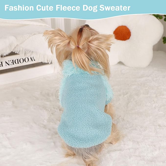 Small Dog Sweater Turtlenecks Dog Sweaters for Small Dogs Winter Fleece Doggy Clothes Puppy Outfits Cold Warm Pet Sweater Puppy Coat Doggie Jacket for Chihuahua Yorkie Teacup Cat Apparel, Cyany, XS