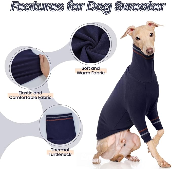 Greyhound Dog Sweater, Italian Coat for Small Dogs, Whippet Pullover Turtleneck Stretchy Knit Sweatshirt, Thermal Clothes Pajamas Sighthounds Jumpsuit for Cold Weather S