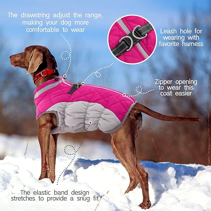 FUAMEY Dog Coat for Small Dogs,Waterproof Dog Winter Jacket with Harness Built in Puppy Cold Weather Coats Reflective Pet Vest with Zipper Warm Fleece Dogs Snowsuit Windproof Pink XS