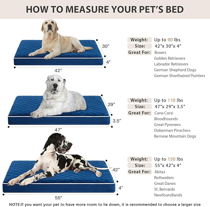 WNPETHOME Orthopedic XL Dog Beds Large Sized Dog, Waterproof Extra Large Dogs Bed with Removable Washable Cover, Multi-Needle Quilting Dogs Crate Bed