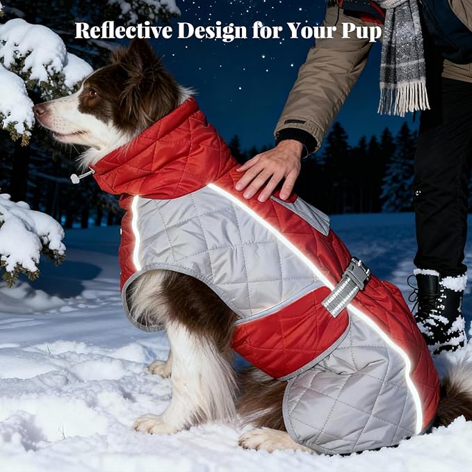 Dog Coat Dogs Jacket Waterproof Reflective Adjustable Dog-Winter Coats for Small/Medium/Large Dogs Dachshund Coat-(Red, X-Large)