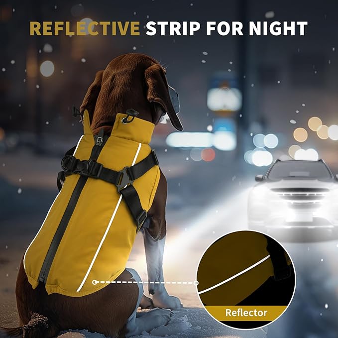 Dog Winter Coat Reflective Water-Resistant Jacket, Fleece Lined Windproof Puppy Coat with Back Zipper & D-Ring, Cold Weather Dog Coats for Small Medium Dogs (XXL, Orange)