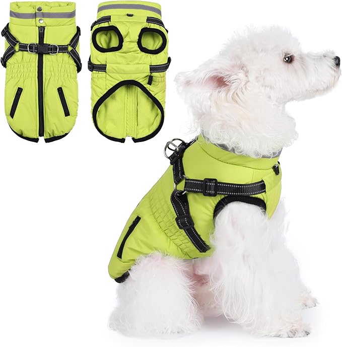 Gyuzh Dog Coat with Harness,Dog Coats for Small Dogs,Warm Fleece Winter Puppy Jacket,Waterproof Jacket with Harness Built in for Small Medium Large Dogs