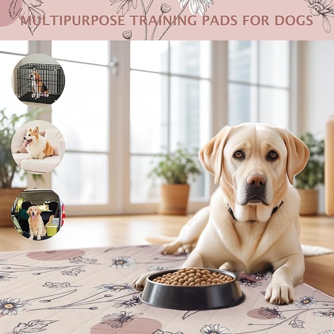 IEUUMLER Washable Pee Pads for Dogs, 2 Pack Non-Slip & Waterproof Pack Whelping Pad, Reusable Washable Puppy Potty Training Pad with Fast Absorbent for Playpen EU007 (Pink Daisy, 42"X28"-2pcs)