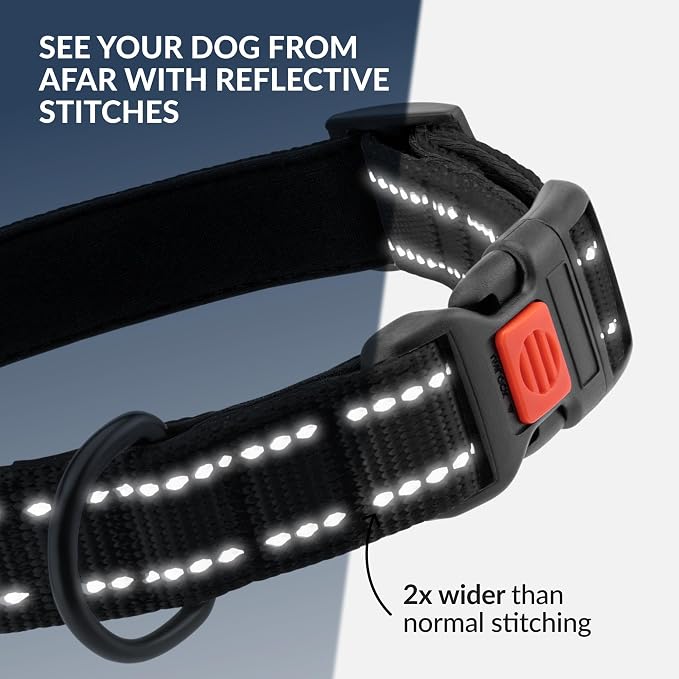 Reflective Dog Collar, Quick-Release Buckle (Black, 18-26 Inch)