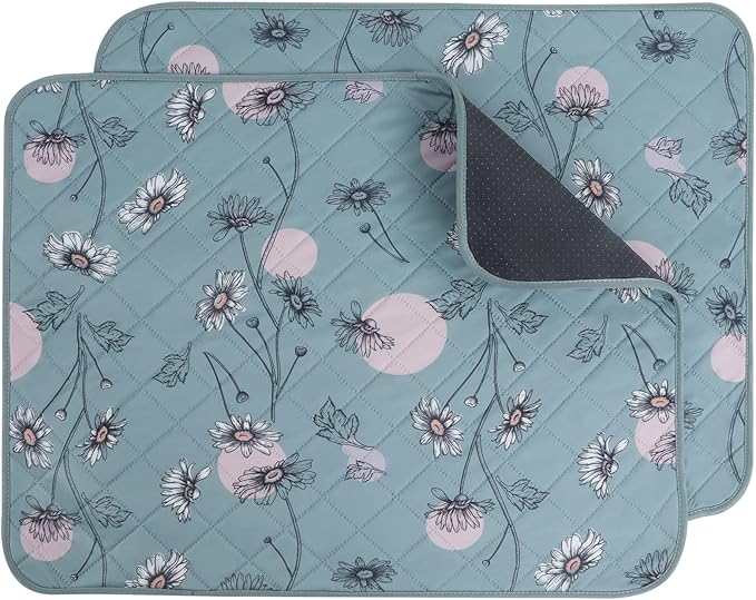 IEUUMLER Washable Pee Pads for Dogs, 2 Pack Non-Slip & Waterproof Pack Whelping Pad, Reusable Washable Puppy Potty Training Pad with Fast Absorbent for Playpen EU007 (Green Daisy, 36"X48"-2pcs)