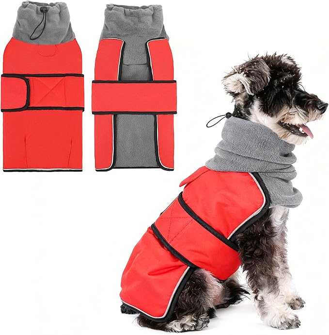 KOOLTAIL Dog Winter Coat for Small Medium Dogs Christmas, Waterproof&Windproof Puppy Jacket with Fleece Lining and High Collar for Cold Weather, Warm Pet Snowsuit Vest Clothes with Leash Hole, Red M