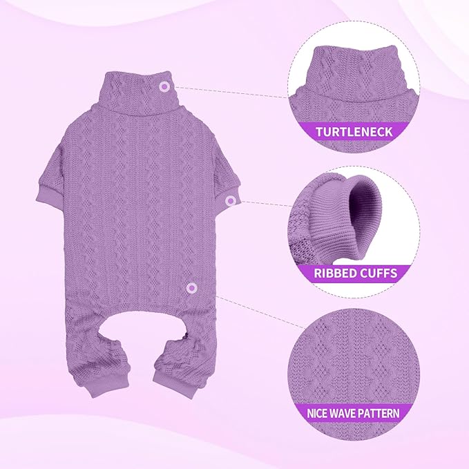 Dog Sweater Turtleneck Knitted Pet Clothes Solid Color Puppy Sweater Warm Dog Sweaters for Small Medium Dogs(Purple&S/M)