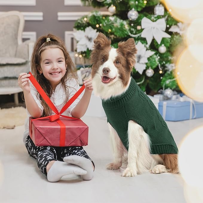 SCENEREAL Knitted Dog Sweater for Small Medium Large Dogs, Cat Dog Winter Coat Warm Sweatershirts Outfits, Classic Pet Clothes with Leash Hole, Soft Pet Knitwear Apparel for Girls Boys, Dark Green S