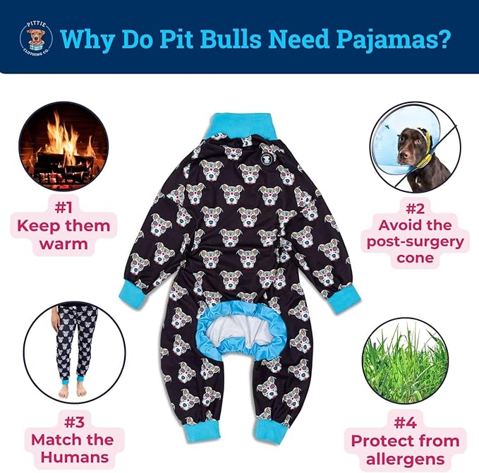 Pittie Clothing Pit Bull Dog Pajamas – Full Coverage Dog Onesie, Soft Pajama Outfit for Medium, Large, XL & XXL Breeds