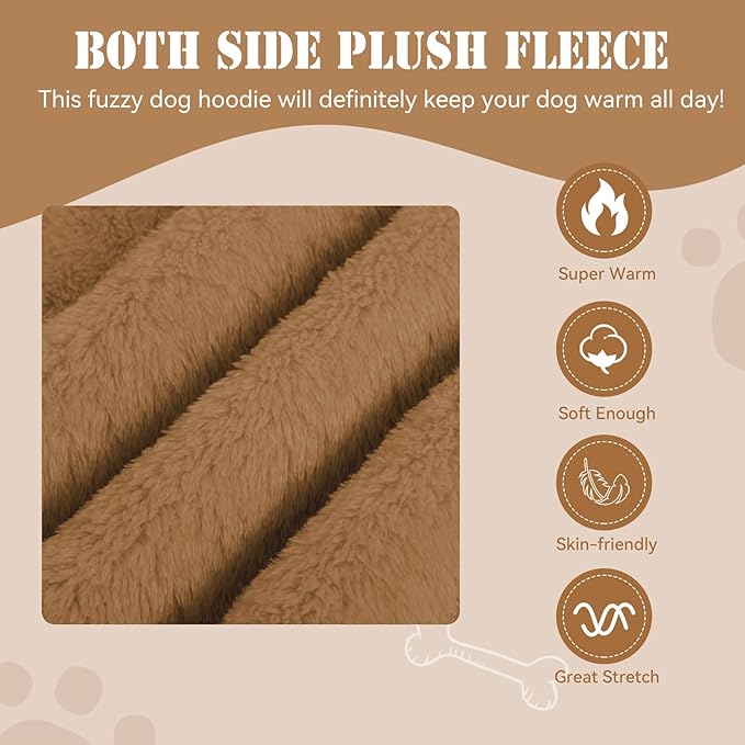 Fuzzy Dog Sweaters for Medium Dogs Dog Hoodie Sweater Clothes Warm Soft Cozy Pet Coats Hooded Sweatshirt Medium Pet Hoodie(Coffee-M)