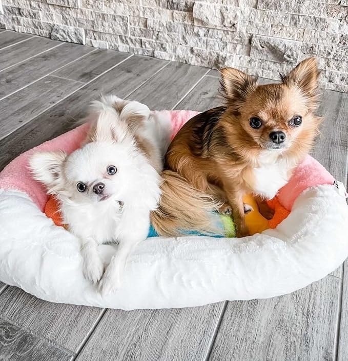 TONBO Soft Plush Small Cute and Cozy Nature Dog Cat Bed, Washer and Dryer Friendly (Rainbow)