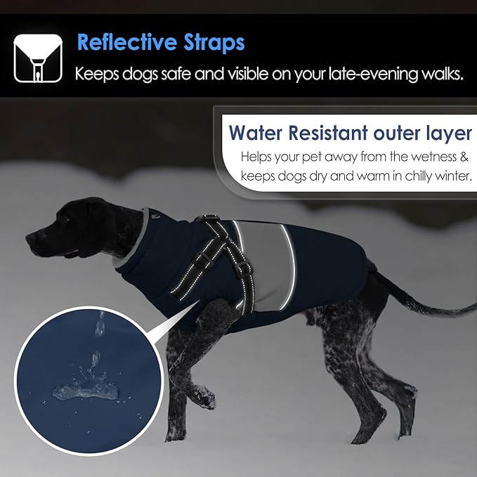 AOFITEE Dog Coat, Large Dog Jacket, Dogs Coat with Harness Built in, Reflective Waterproof Dogs Jackets Winter with Furry Collar, Warm Polar Fleece Pet Sweater Snowsuit for Doberman, Great Dane XXXL