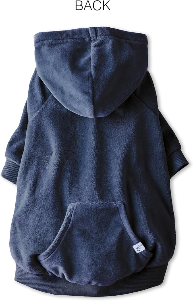 Cooper II Organic Cotton Velour Dog Hoodie Pet Coat for Small, Medium and Large Dogs, Navy, Medium
