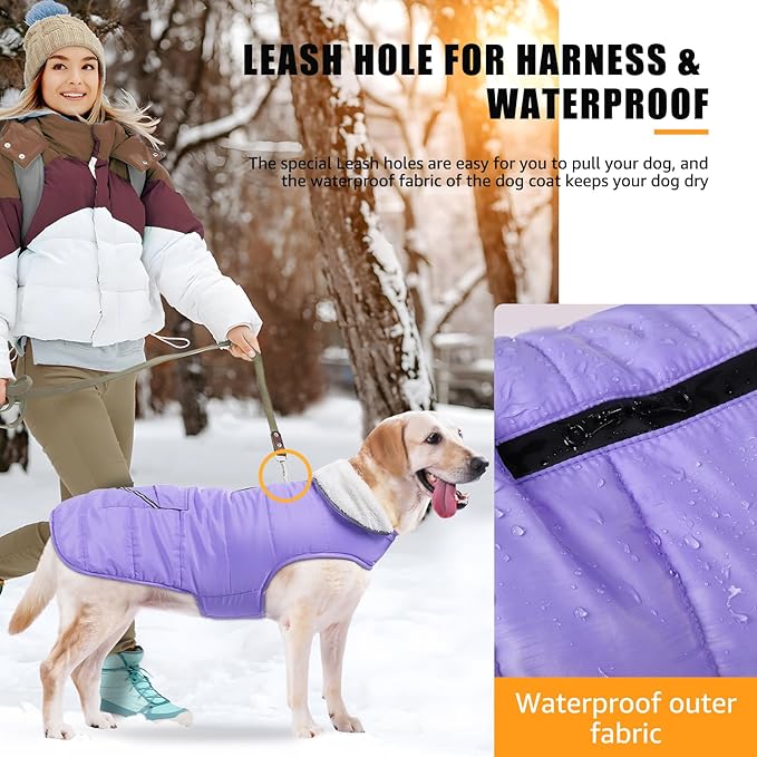 iBuddy Dog Winter Coat for X-Large Dogs, Easy on Dog Snow Fleece Coat Velcro Waterproof Pet Puffer Jacket with Harness Hole Adjustable Reflective Quilted Pet Cold Weather Vest for Girl Female