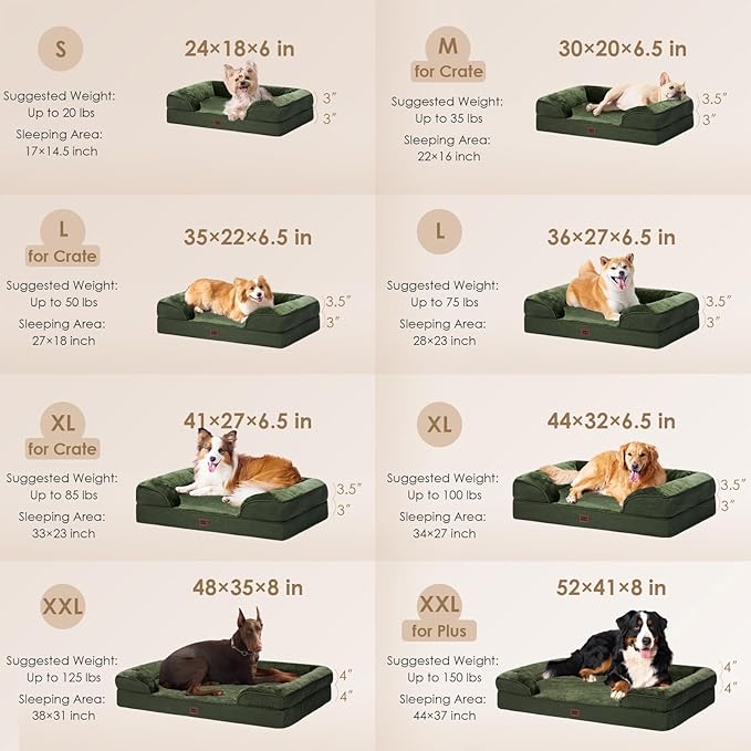 EHEYCIGA Orthopedic XL Dog Beds, Waterproof Memory Foam Dog Bed for Extra Large Dogs, Non-Slip Bottom and Egg-Crate Foam Big Pet Couch Bed with Washable Removable Cover, Dark Green