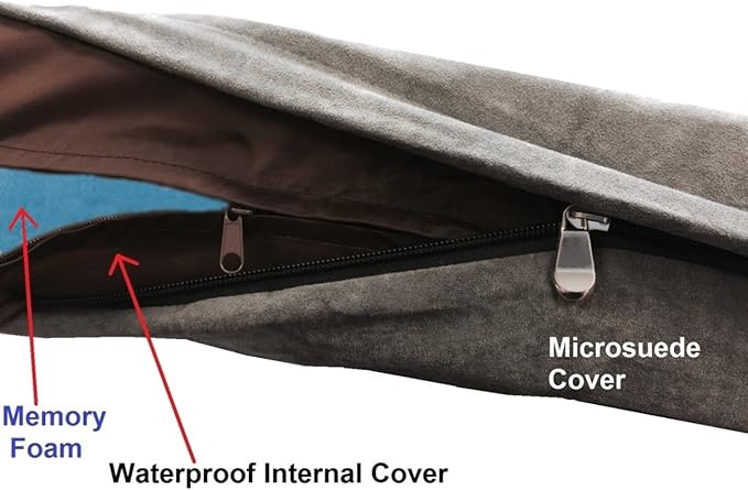 Dogbed4less XXL Orthopedic Gel Infused Cooling Memory Foam Dog Bed for Large Pet, Waterproof Liner, Micro Suede Gray Cover, 55X37X4 Inch